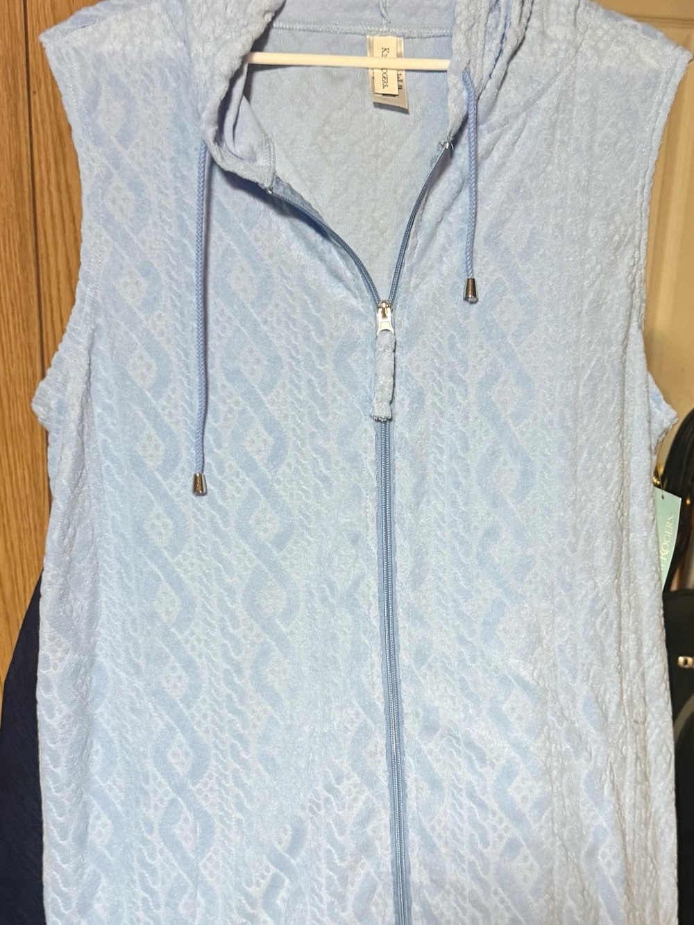 Kim Rogers Light Blue Sleeveless Hooded Swim Coverup with Zip